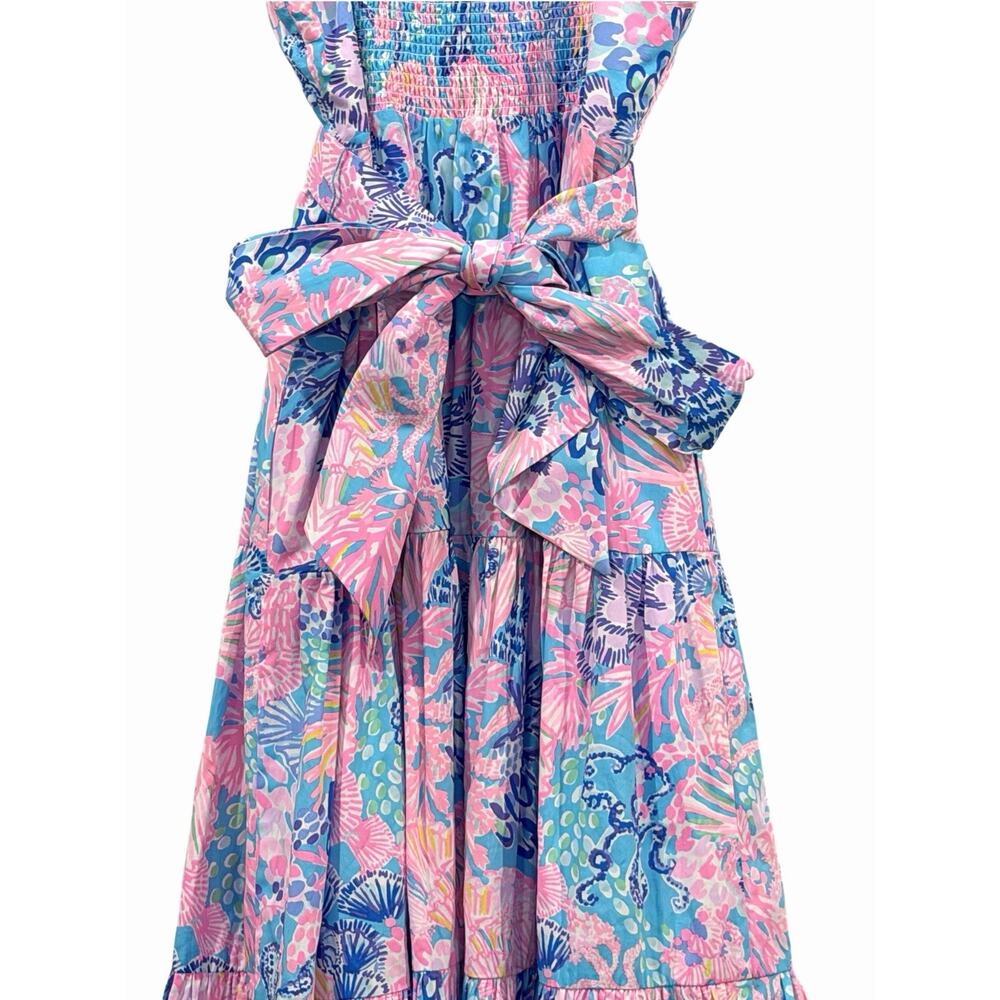 Lilly Pulitzer Edith Midi Dress Sz 2 Splendor in the Sand Colorful Floral Vaca - Picture 6 of 16